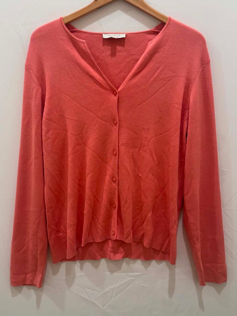 Ann Taylor Women Y2K Coral Button-Front Cardigan Sweater Silk Cotton blend XL
